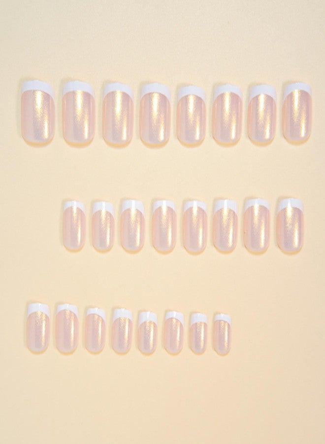 YoYoee Short Square Press on Nails - Nude French False Nails Gradient Fake Nails Galaxy Full Cover Acrylic Nails Tips for Women 24Pes - Image 3